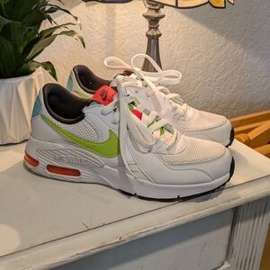 Women's Nike Air Max White Sneakers with Green and Neon Red Accents